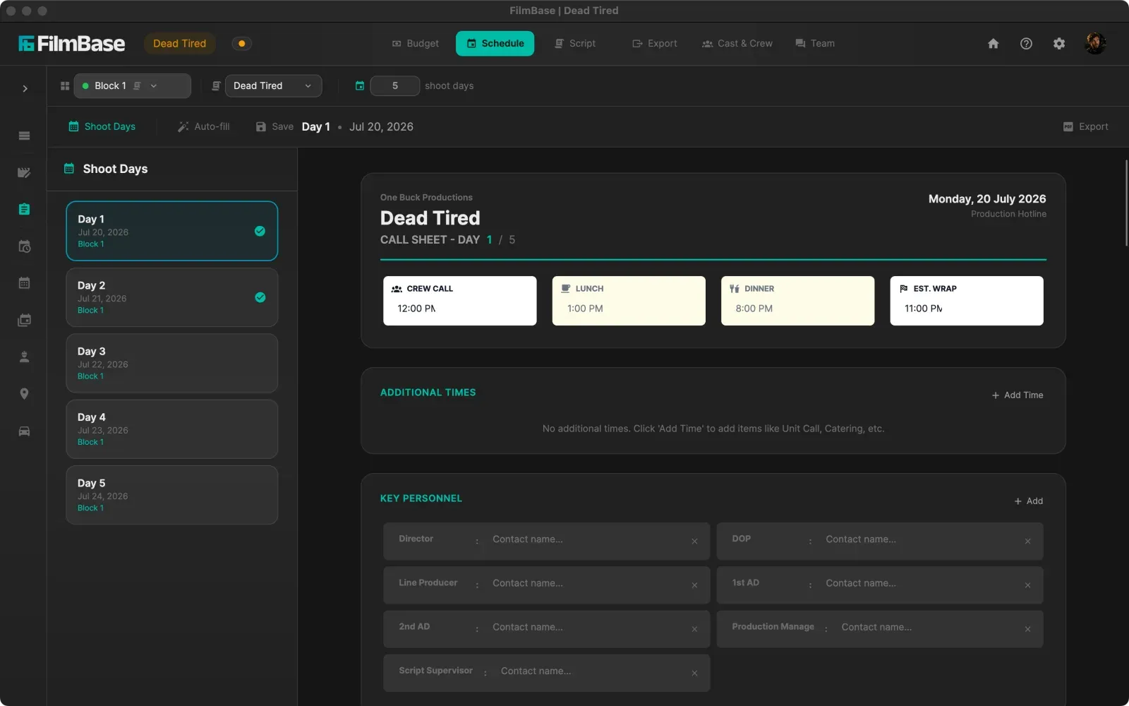 SetShaper Call Sheet